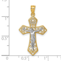 14k Two-tone Polished and Beaded Fancy Crucifix Pendant-K10097