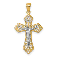 14k Two-tone Polished and Beaded Fancy Crucifix Pendant-K10097