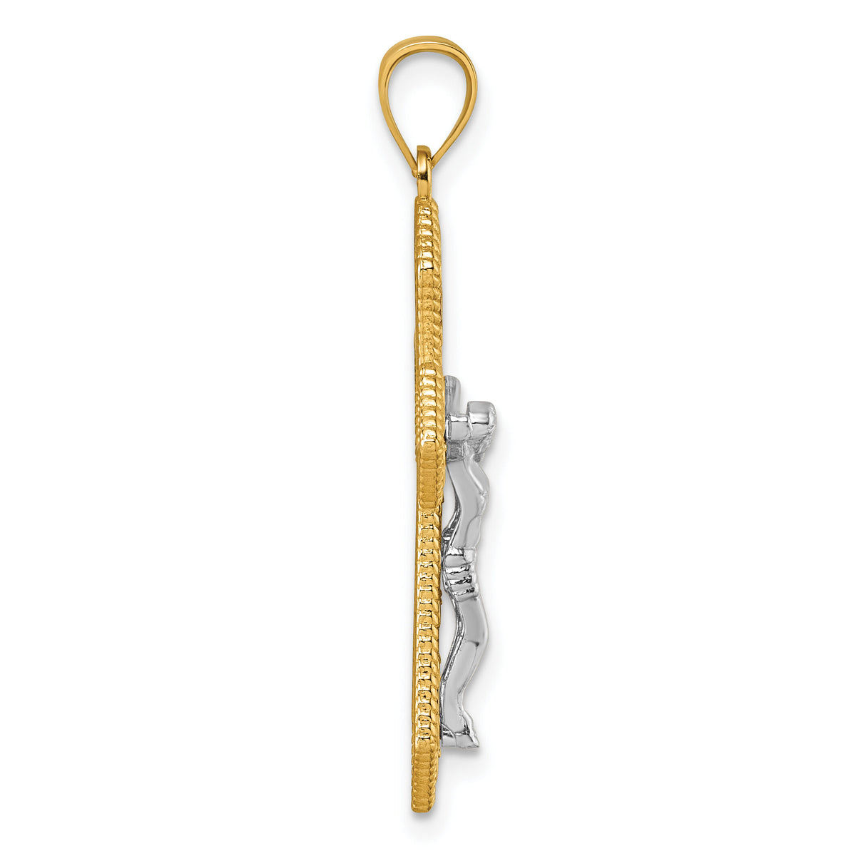 14k Two-tone Polished And Beaded Fancy Crucifix Pendant-K10098