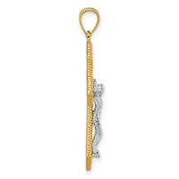 14k Two-tone Polished And Beaded Fancy Crucifix Pendant-K10098