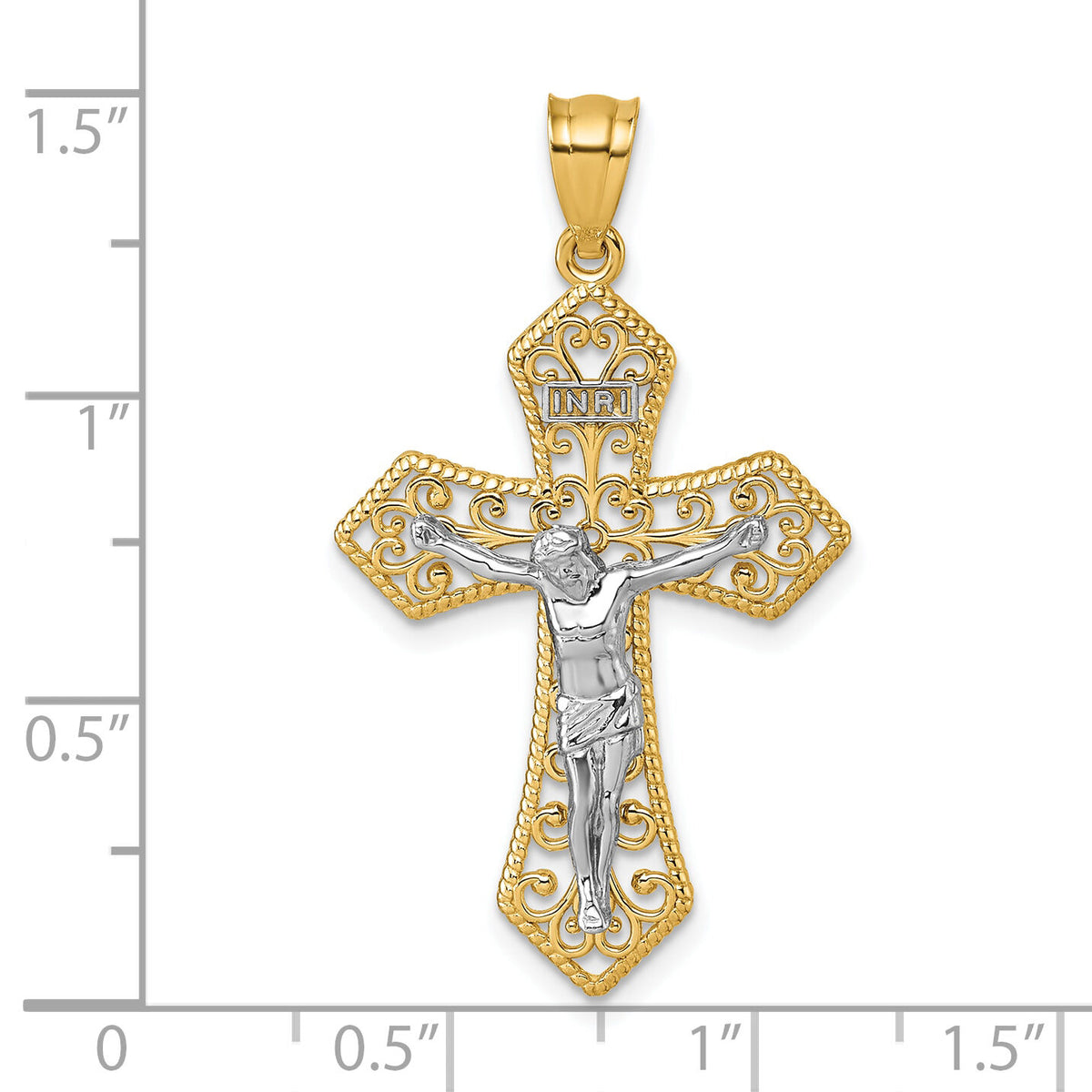 14k Two-tone Polished And Beaded Fancy Crucifix Pendant-K10098