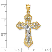 14k Two-tone Polished And Beaded Fancy Crucifix Pendant-K10098