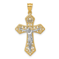 14k Two-tone Polished And Beaded Fancy Crucifix Pendant-K10098