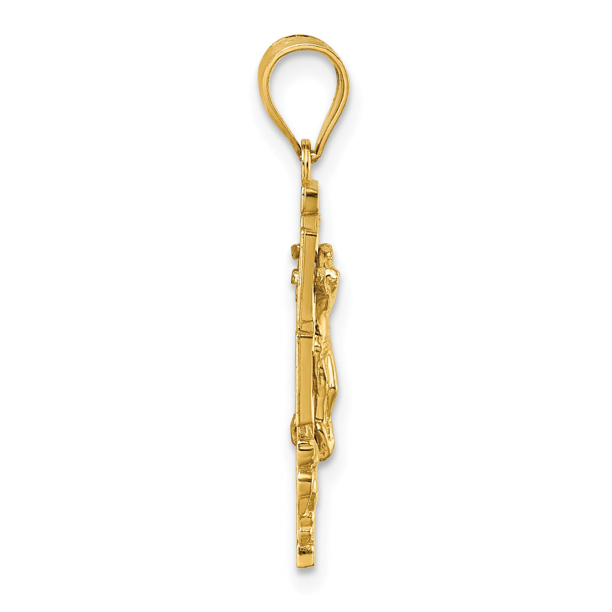 14k Polished and Textured Cara Vaca Crucifix Pendant-K10099