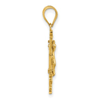 14k Polished and Textured Cara Vaca Crucifix Pendant-K10099
