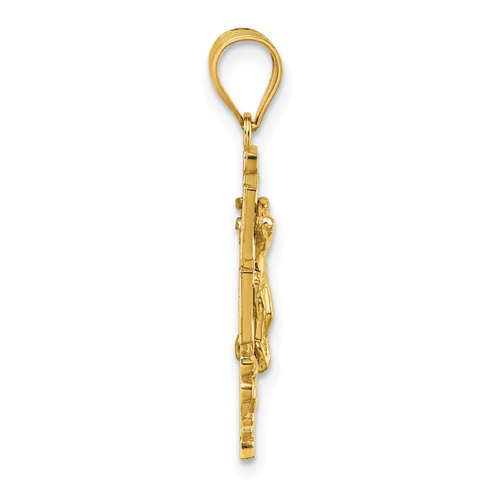 14k Polished and Textured Cara Vaca Crucifix Pendant-K10099