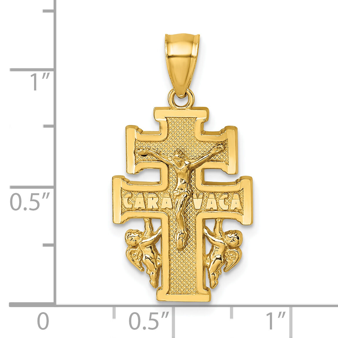 14k Polished and Textured Cara Vaca Crucifix Pendant-K10099