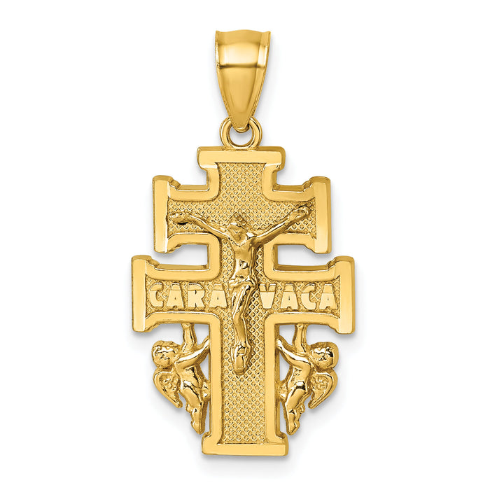 14k Polished and Textured Cara Vaca Crucifix Pendant-K10099