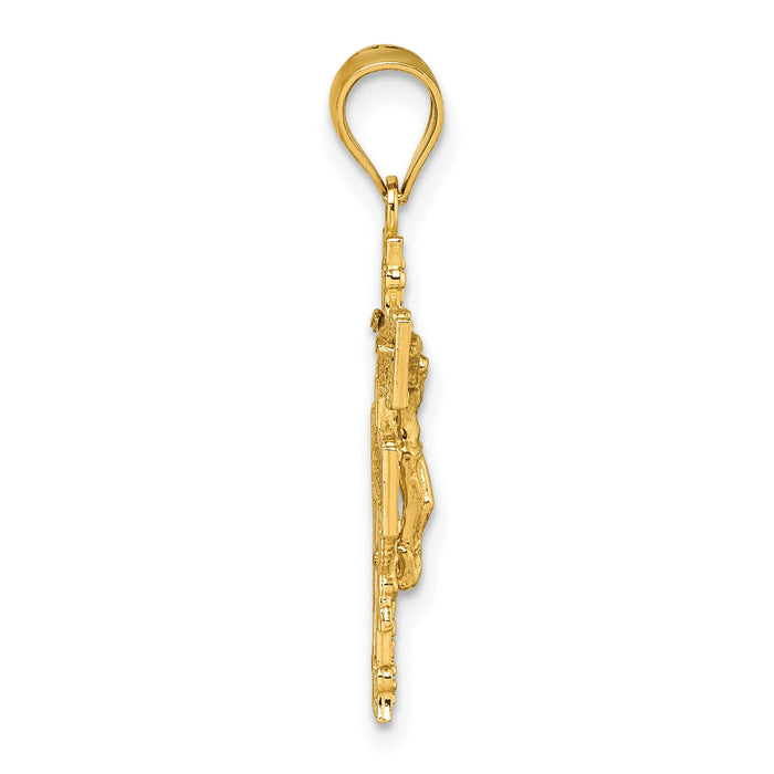 14k Polished Diamond-cut Cara Vaca Crucifix Pendant-K10100
