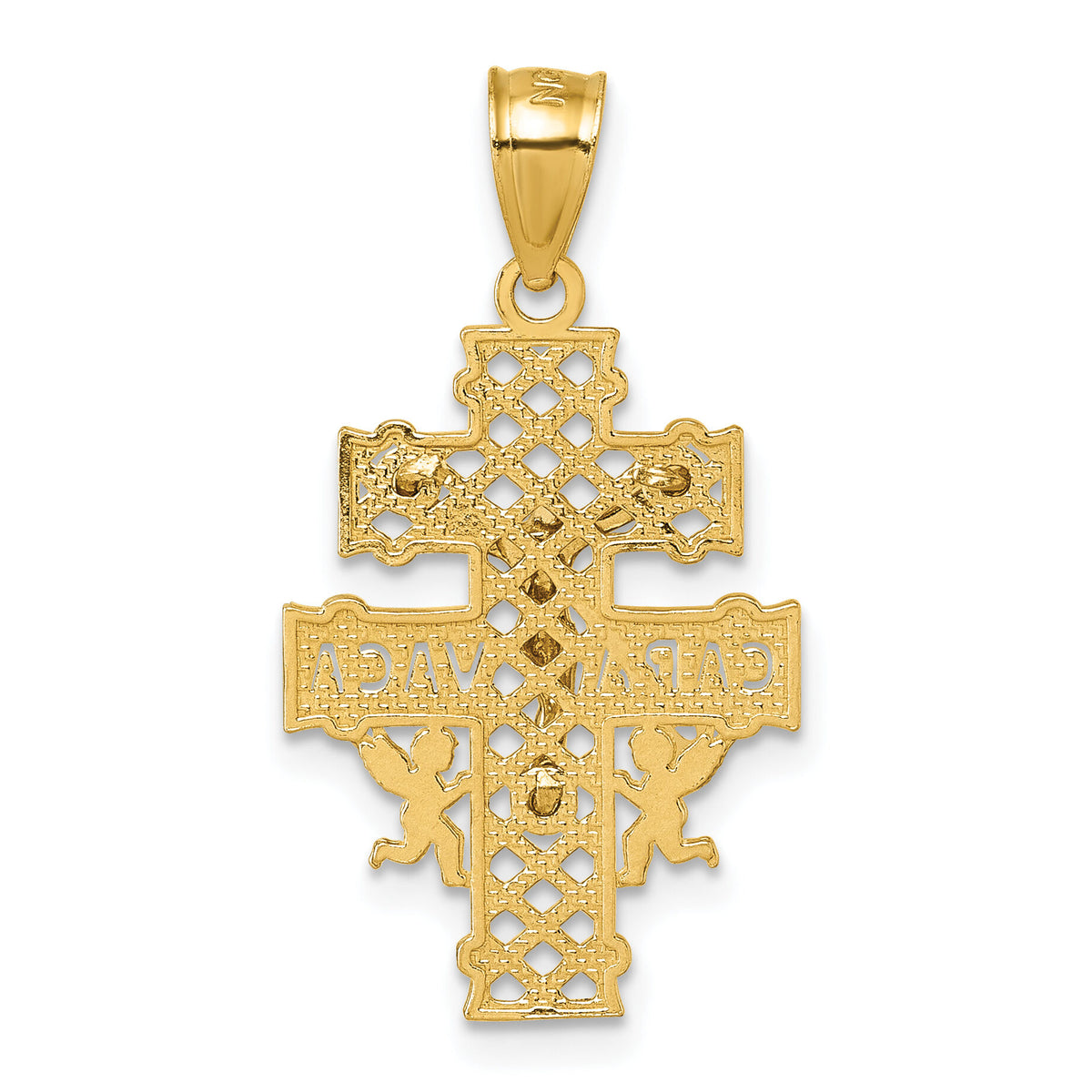 14k Polished Diamond-cut Cara Vaca Crucifix Pendant-K10100