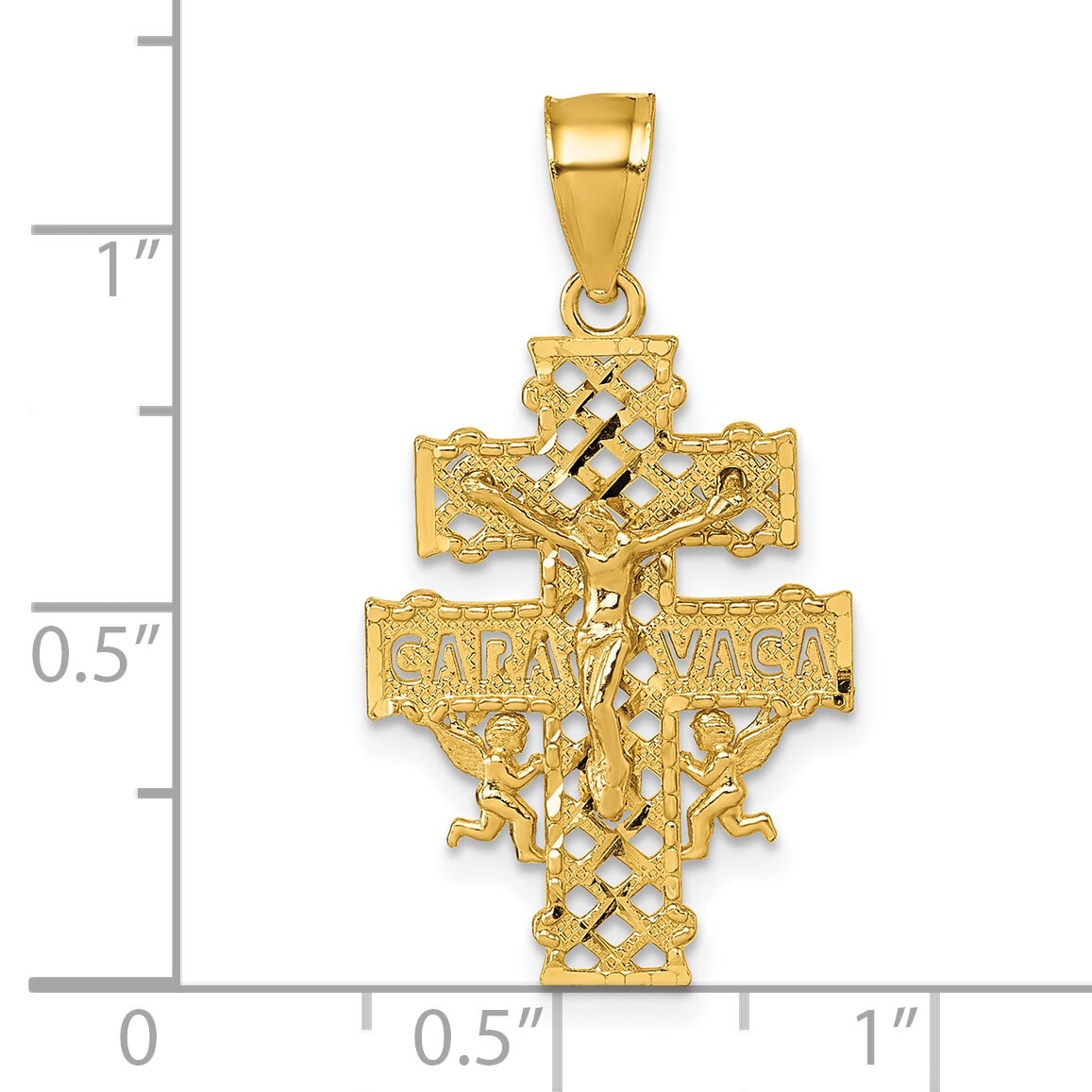 14k Polished Diamond-cut Cara Vaca Crucifix Pendant-K10100