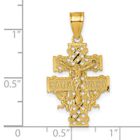14k Polished Diamond-cut Cara Vaca Crucifix Pendant-K10100