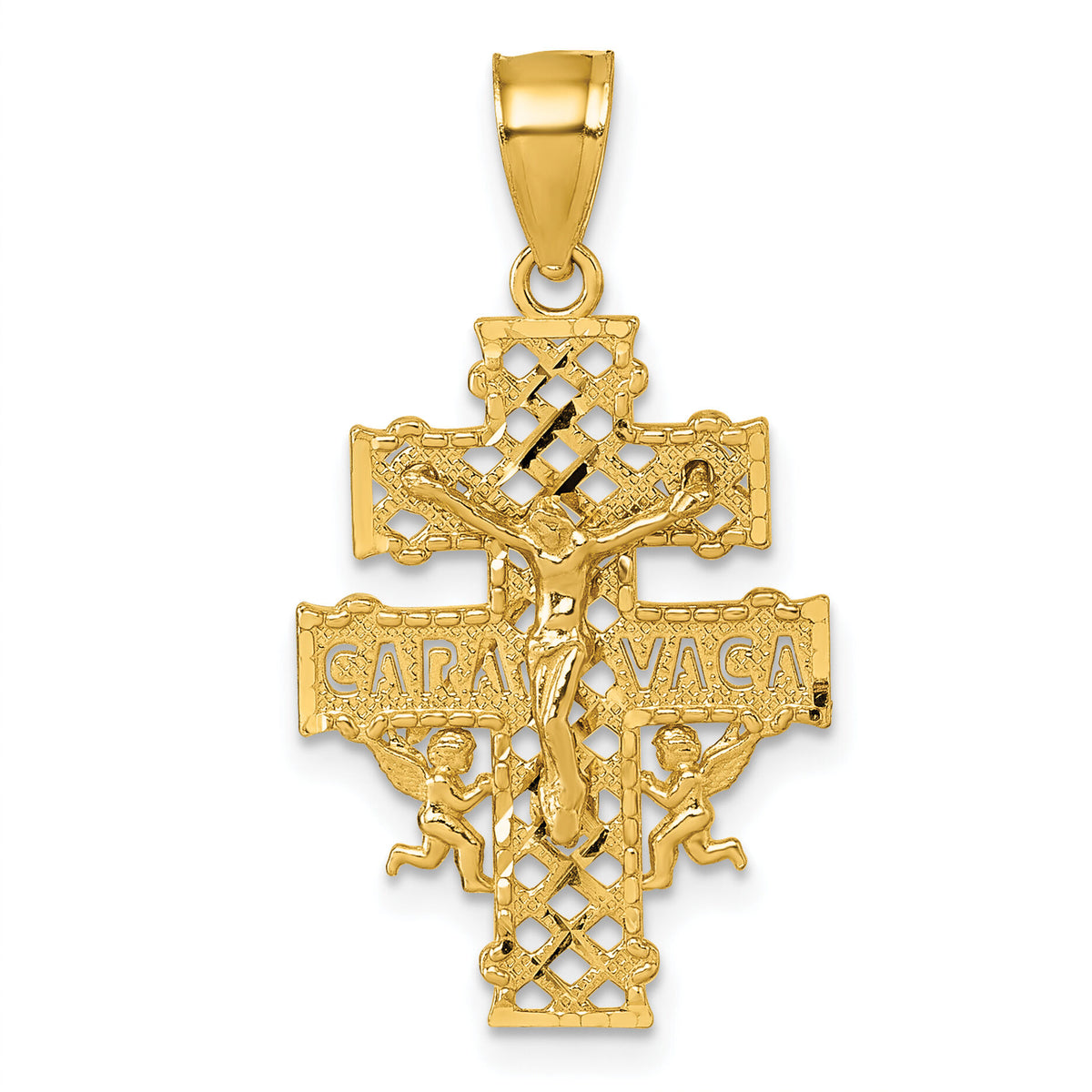 14k Polished Diamond-cut Cara Vaca Crucifix Pendant-K10100