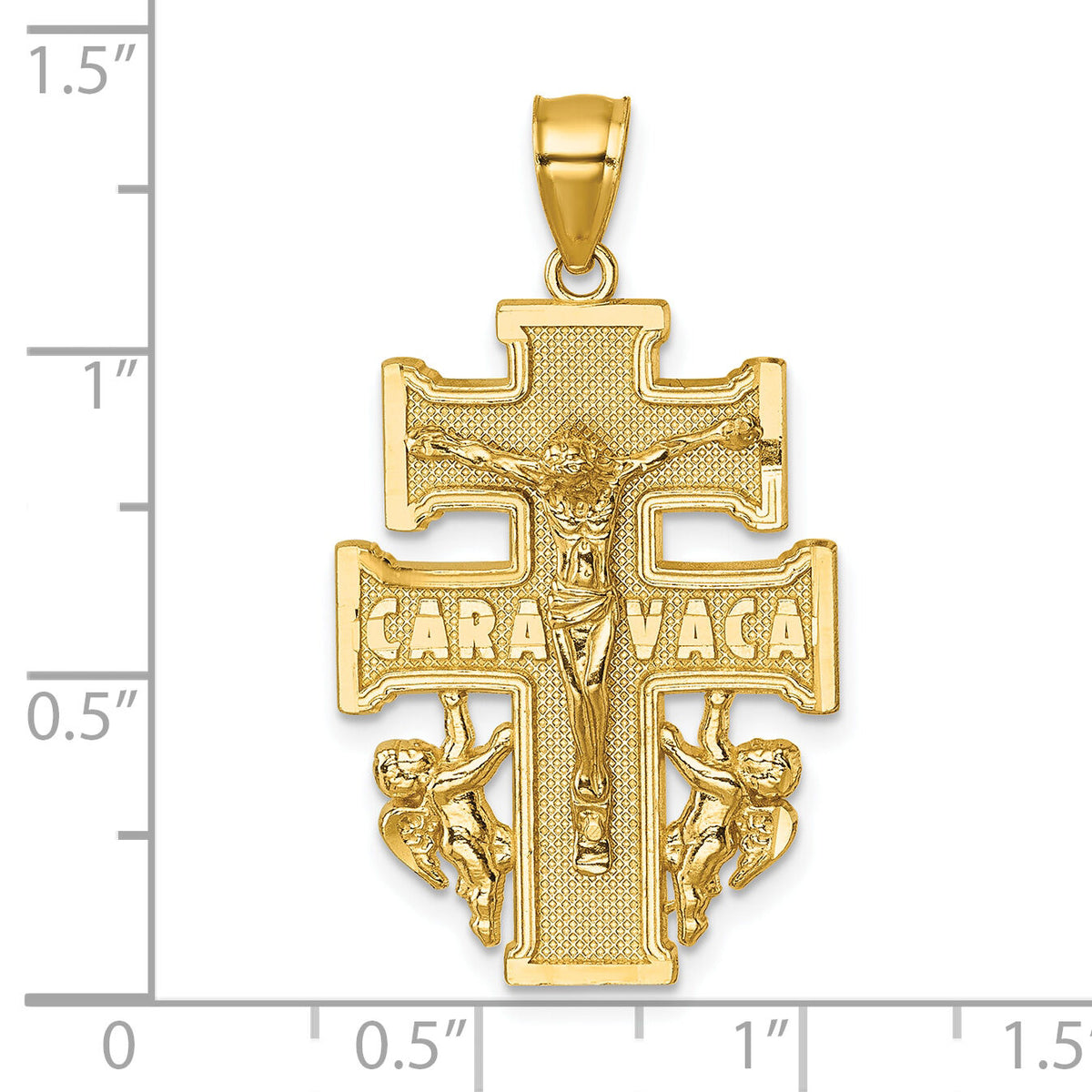 14k Polished and Textured Cara Vaca Crucifix Pendant-K10101