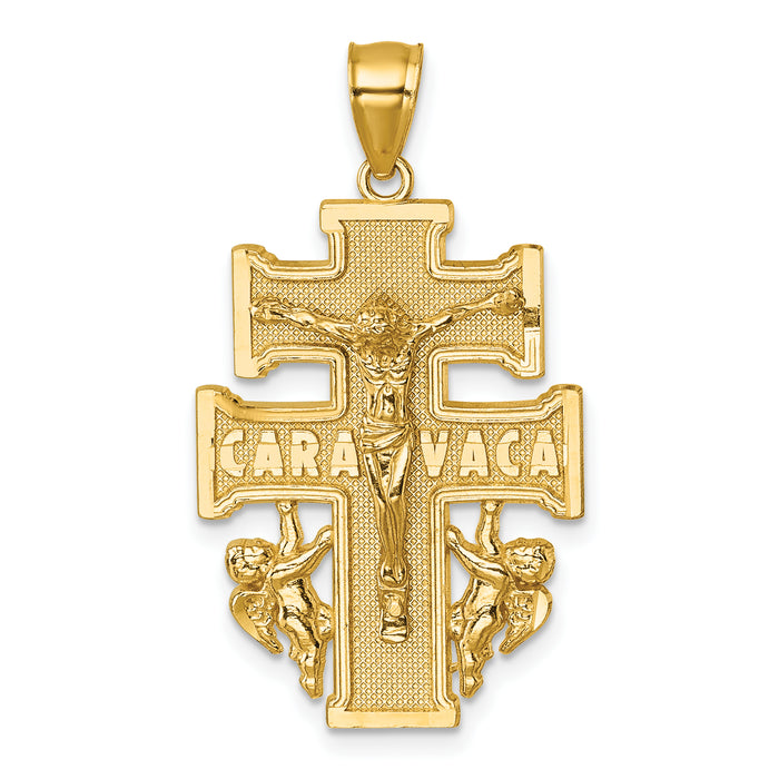 14k Polished and Textured Cara Vaca Crucifix Pendant-K10101