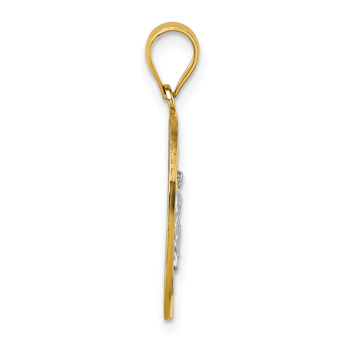 14k w/Rhodium Polished and Diamond-cut Guadalupe Pendant-K10103