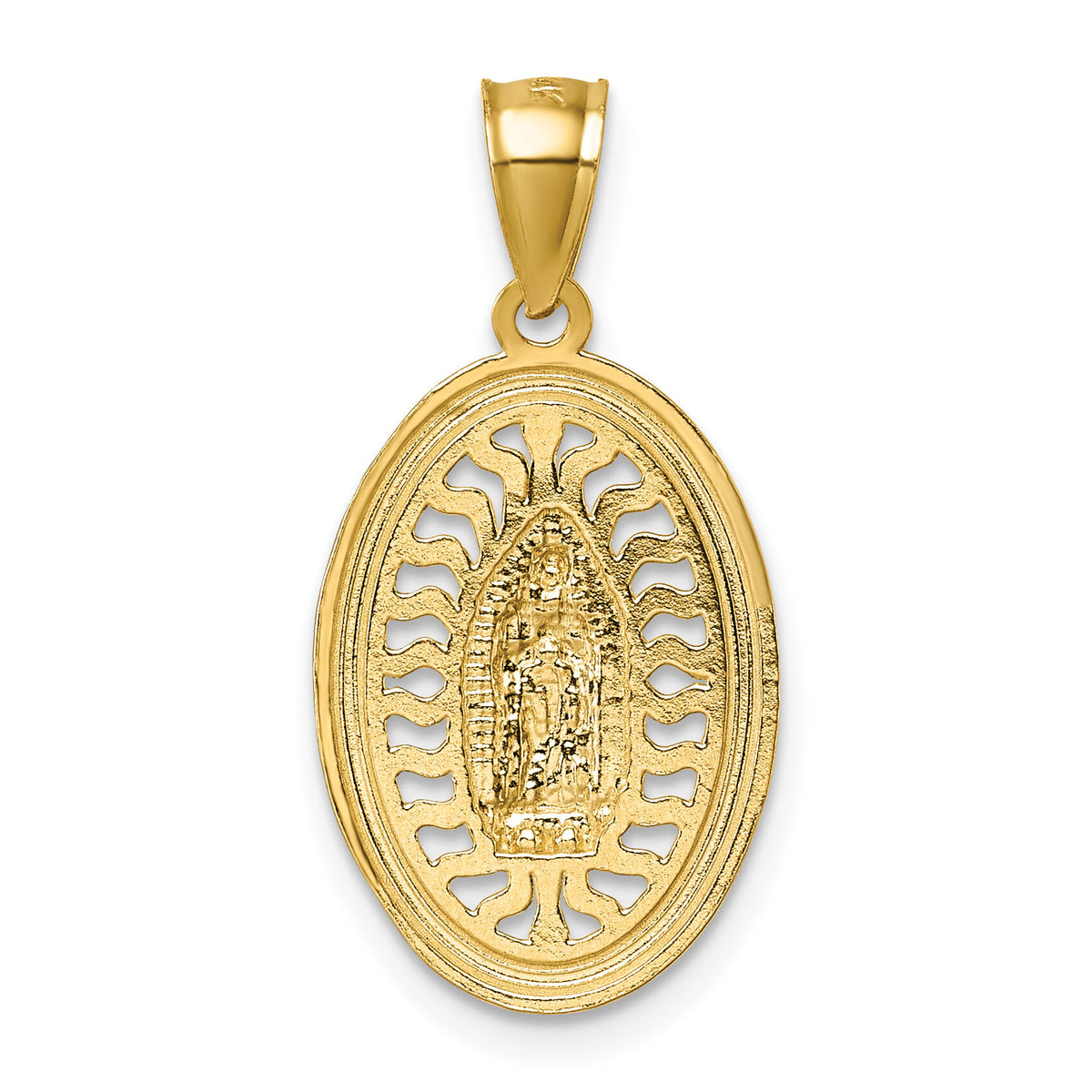 14k w/Rhodium Polished and Diamond-cut Guadalupe Pendant-K10103