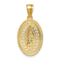 14k w/Rhodium Polished and Diamond-cut Guadalupe Pendant-K10103