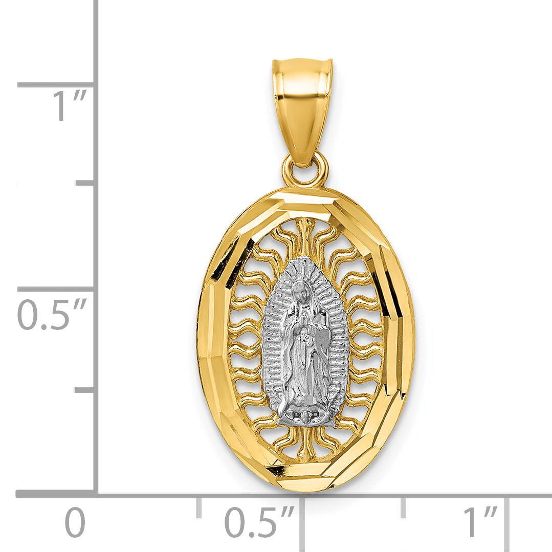 14k w/Rhodium Polished and Diamond-cut Guadalupe Pendant-K10103