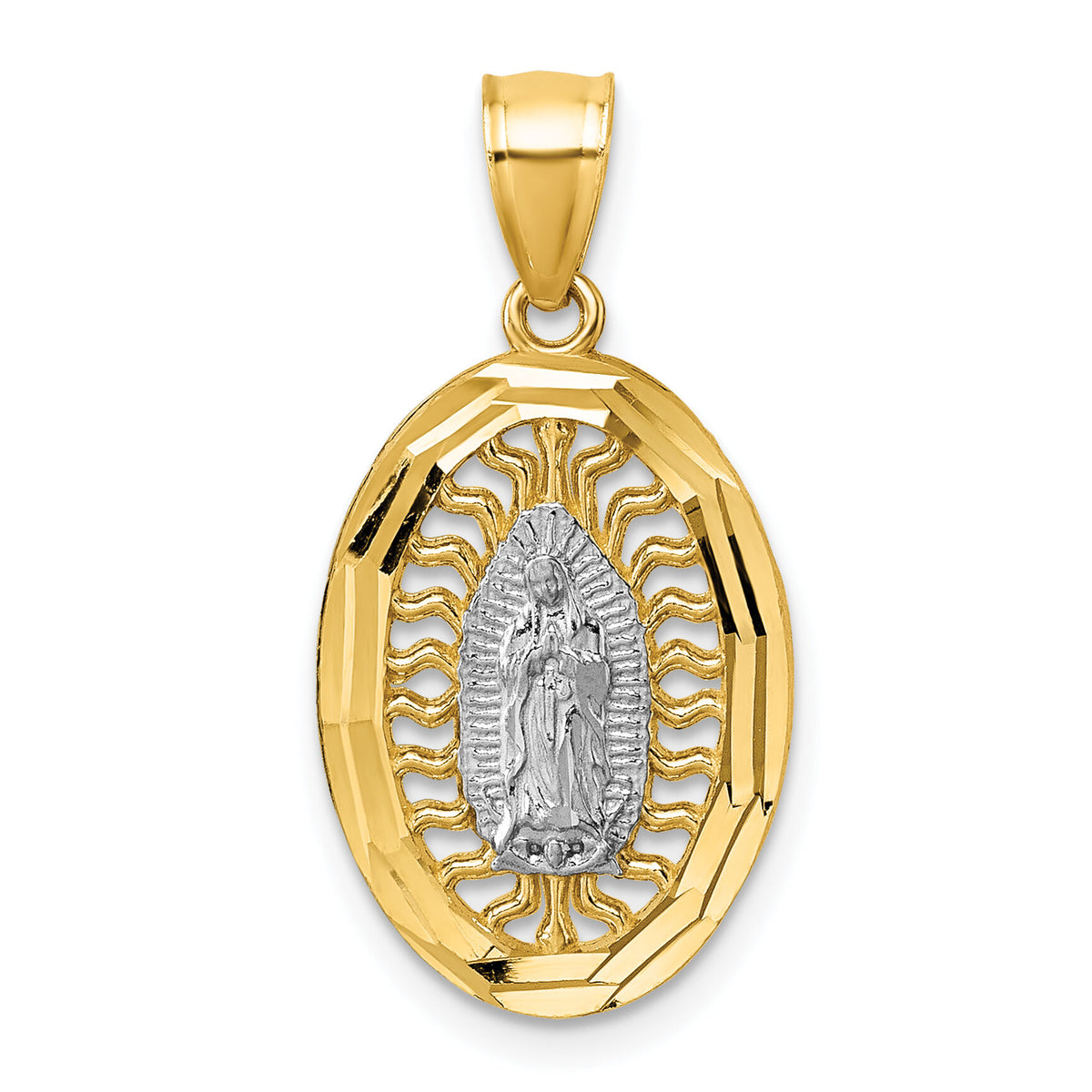 14k w/Rhodium Polished and Diamond-cut Guadalupe Pendant-K10103