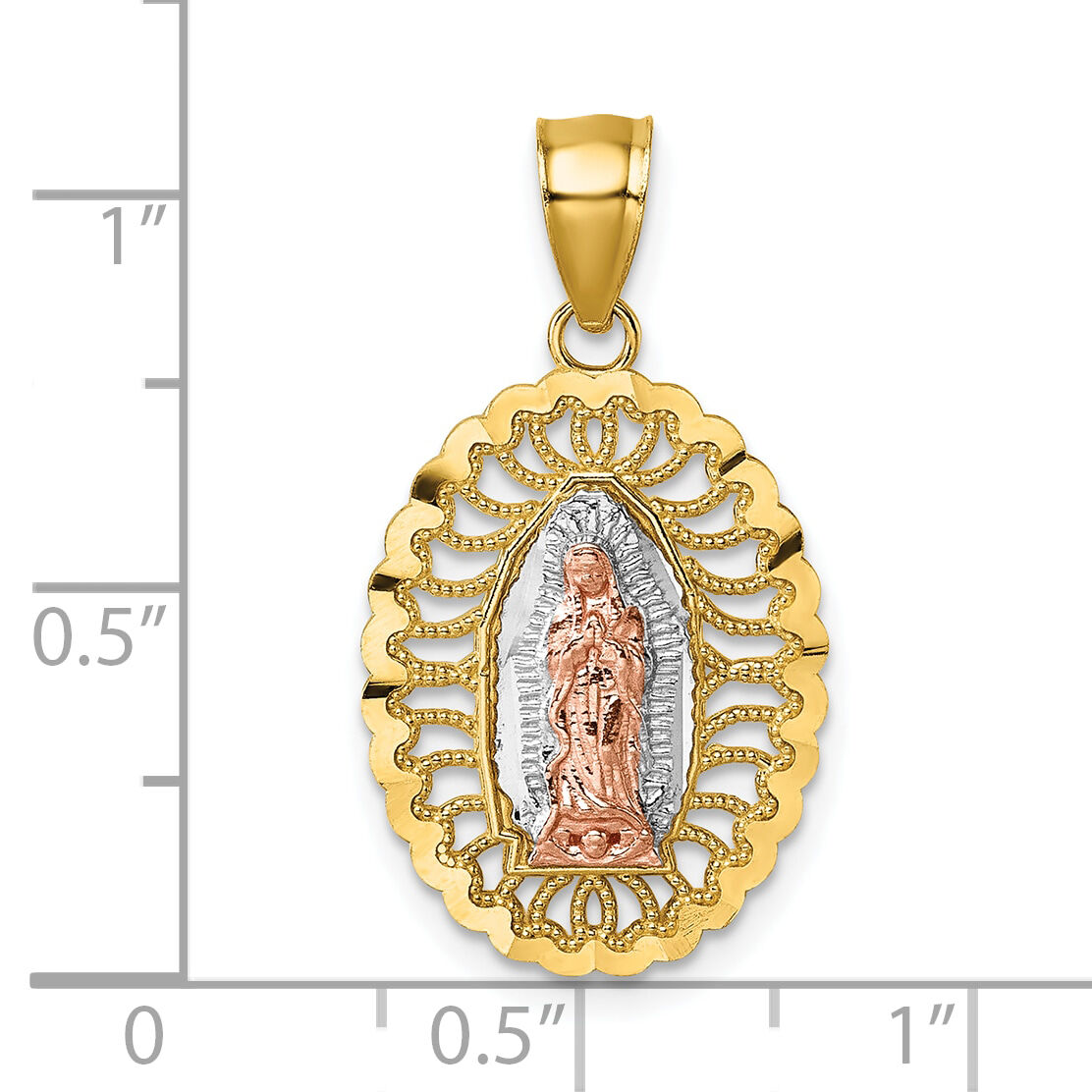 14k Two-tone with White Rhodium Polished Guadalupe Pendant-K10104