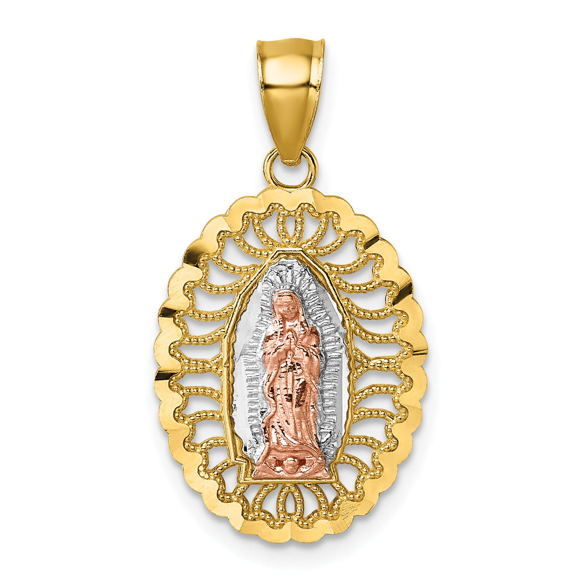 14k Two-tone with White Rhodium Polished Guadalupe Pendant-K10104