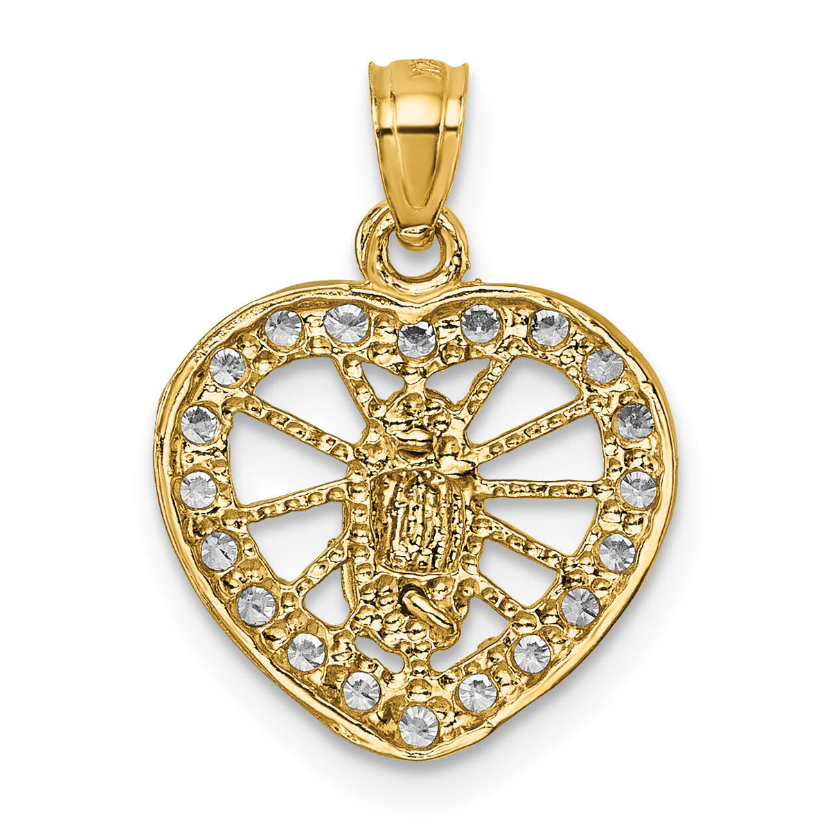 14k Polished CZ Heart Our Lady of Guadalupe Pendant-K10106