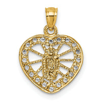 14k Polished CZ Heart Our Lady of Guadalupe Pendant-K10106