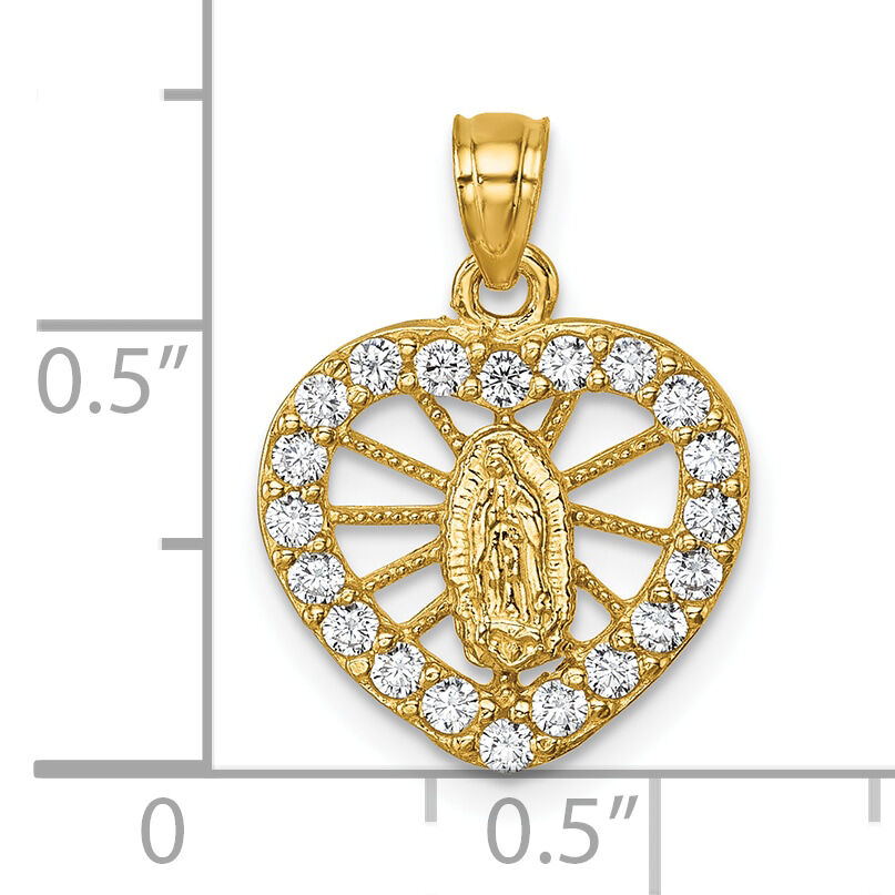 14k Polished CZ Heart Our Lady of Guadalupe Pendant-K10106