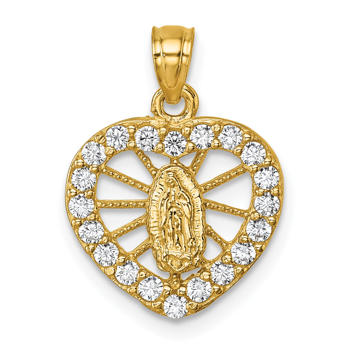 14k Polished CZ Heart Our Lady of Guadalupe Pendant-K10106