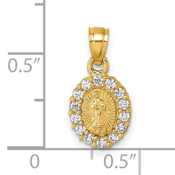 14k Polished CZ Oval Our Lady of Guadalupe Pendant-K10107