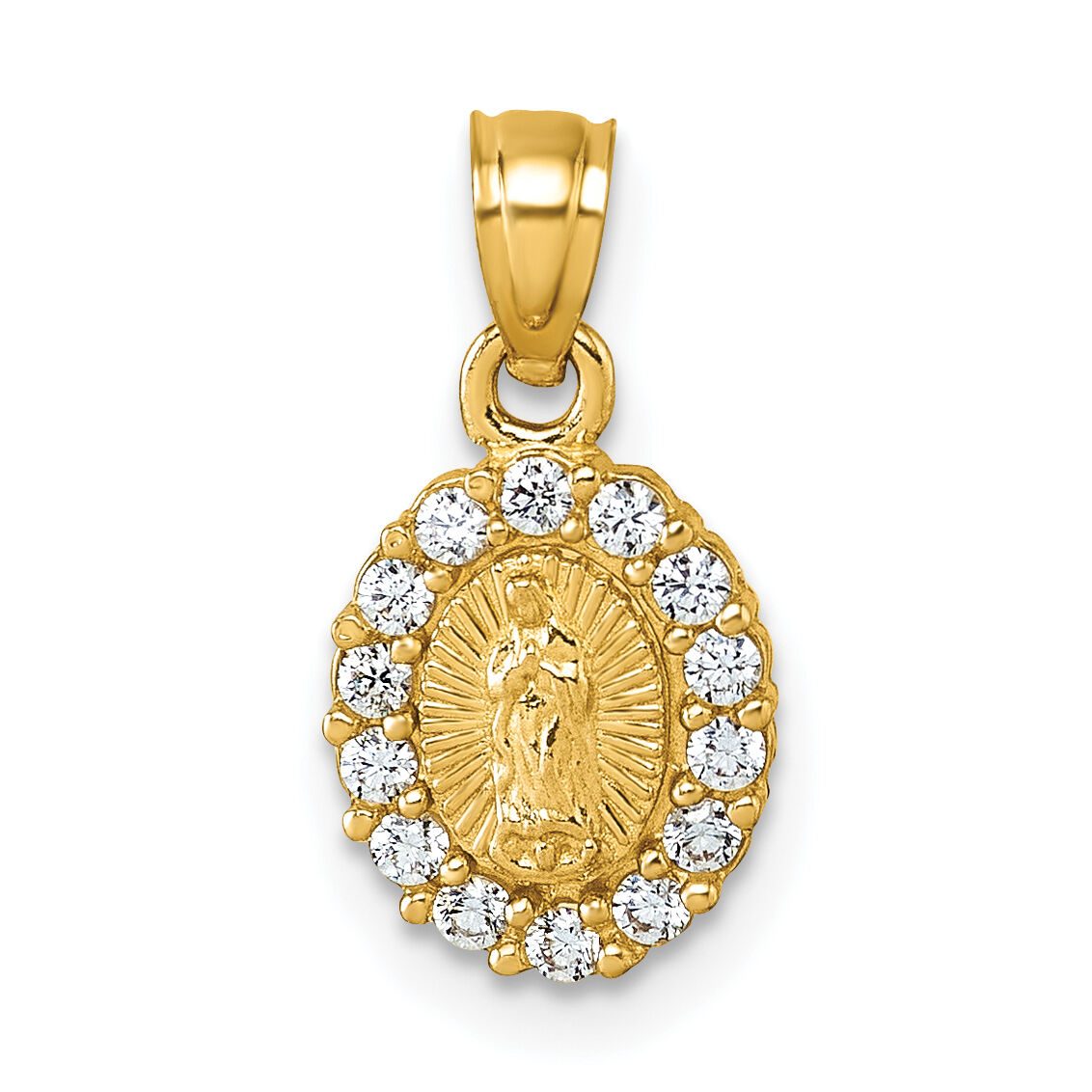 14k Polished CZ Oval Our Lady of Guadalupe Pendant-K10107