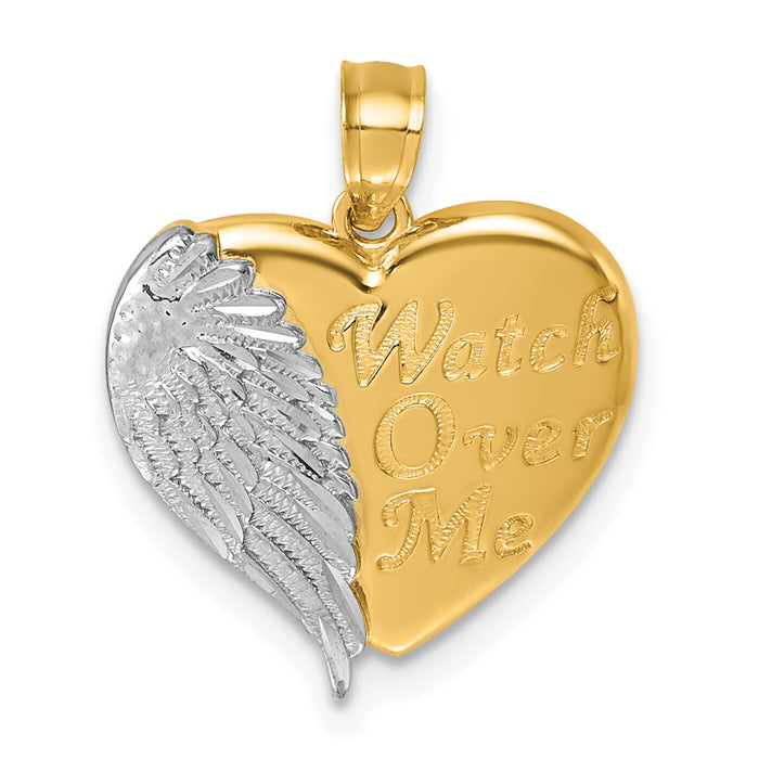 14k w/RH Polished / Dia-cut Heart With Wing   Watch Over Me   Pendant-K10110