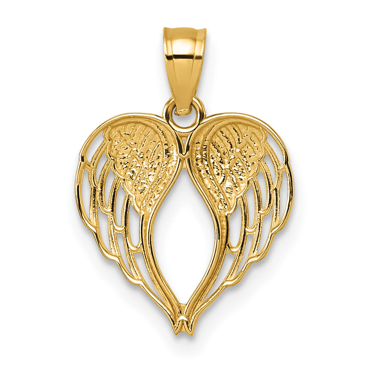 14k Polished and D/C Wings In Heart Shape Pendant-K10111