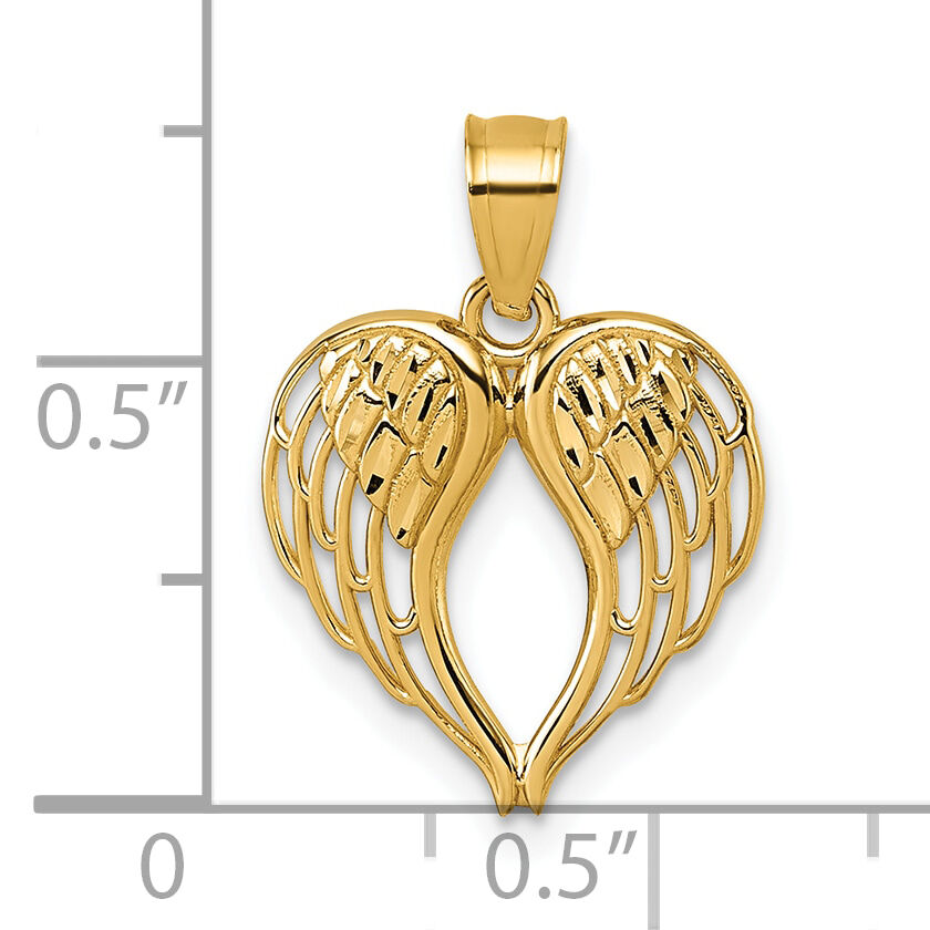14k Polished and D/C Wings In Heart Shape Pendant-K10111