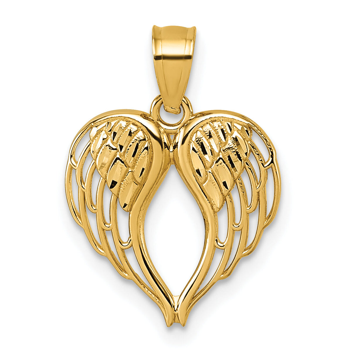 14k Polished and D/C Wings In Heart Shape Pendant-K10111