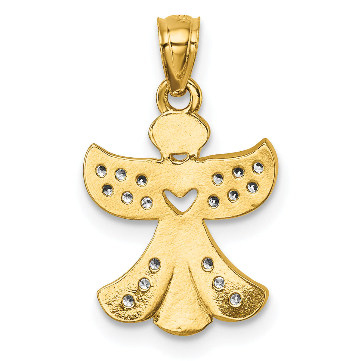 14k Polished CZ Angel with Open Heart Pendant-K10112