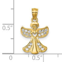 14k Polished CZ Angel with Open Heart Pendant-K10112