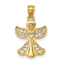 14k Polished CZ Angel with Open Heart Pendant-K10112