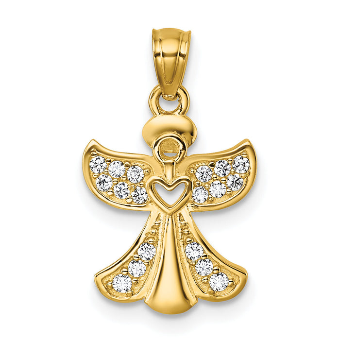 14k Polished CZ Angel with Open Heart Pendant-K10112
