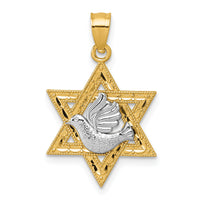 14k Two-tone Textured/Diamond-cut Dove On Star Of David Pendant-K10113
