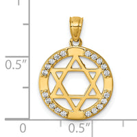 14k Polished CZ Star of David Pendant-K10115
