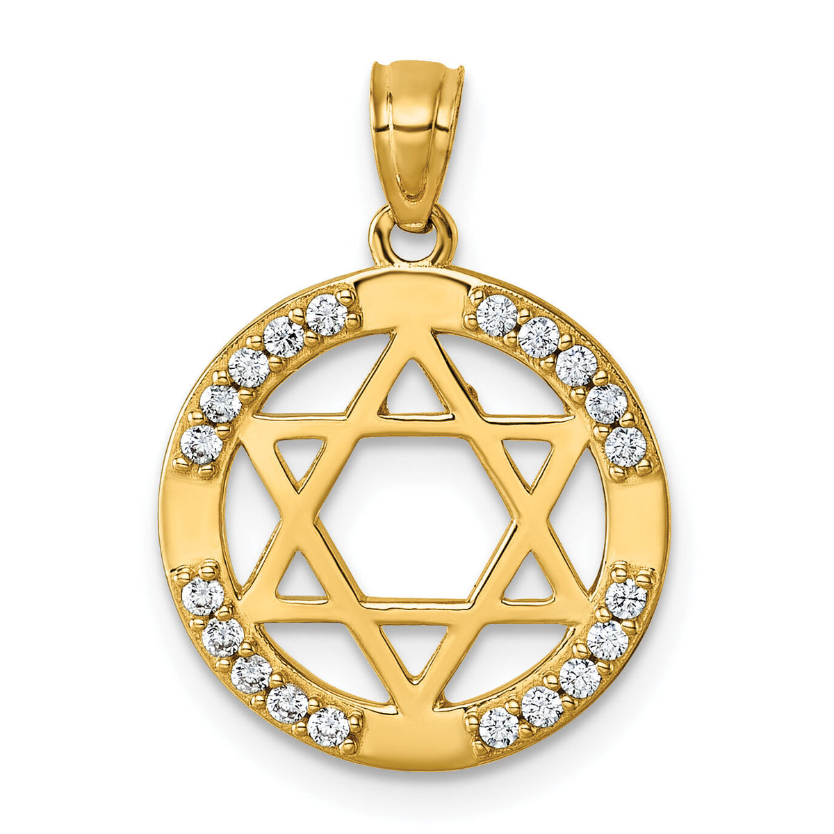 14k Polished CZ Star of David Pendant-K10115