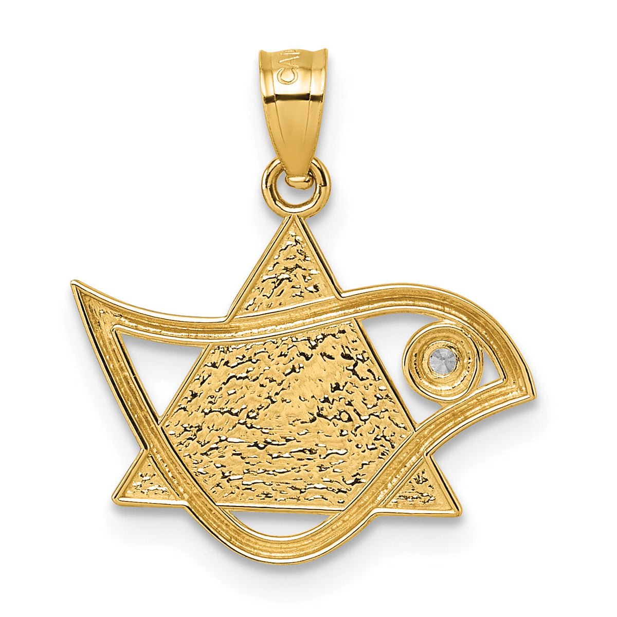 14k Polished & Textured CZ Bird & Triangle Star of David Pendant-K10116