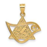 14k Polished & Textured CZ Bird & Triangle Star of David Pendant-K10116