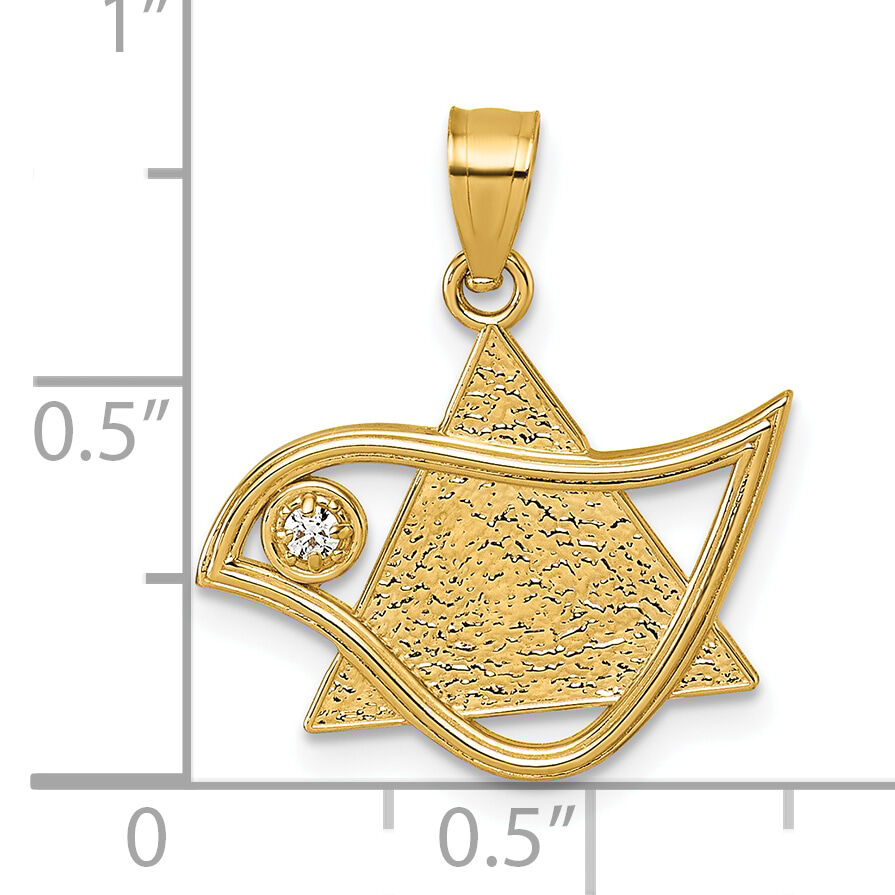 14k Polished & Textured CZ Bird & Triangle Star of David Pendant-K10116