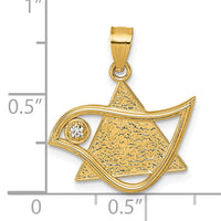 14k Polished & Textured CZ Bird & Triangle Star of David Pendant-K10116