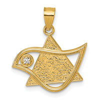 14k Polished & Textured CZ Bird & Triangle Star of David Pendant-K10116