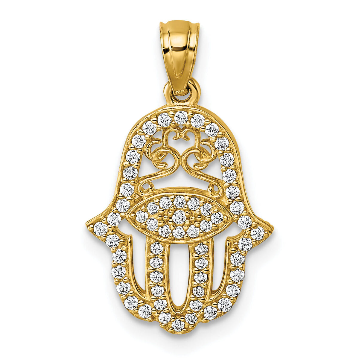 14k Polished CZ Hamsa Pendant-K10117