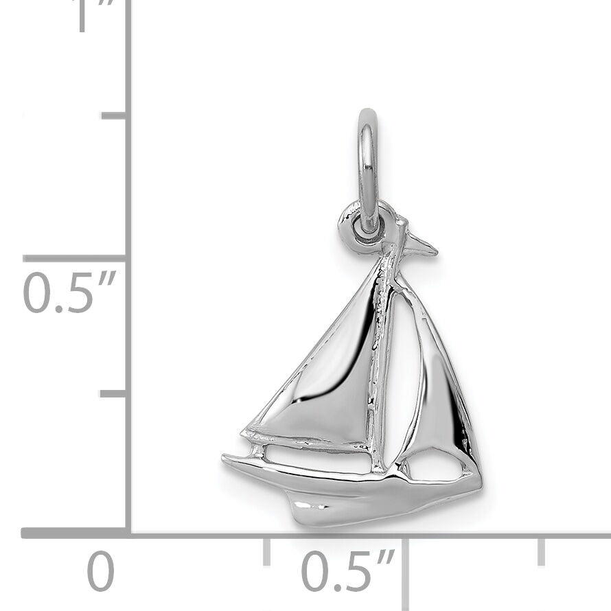 14K White Gold Solid Polished 3-D Sailboat Charm-K1051
